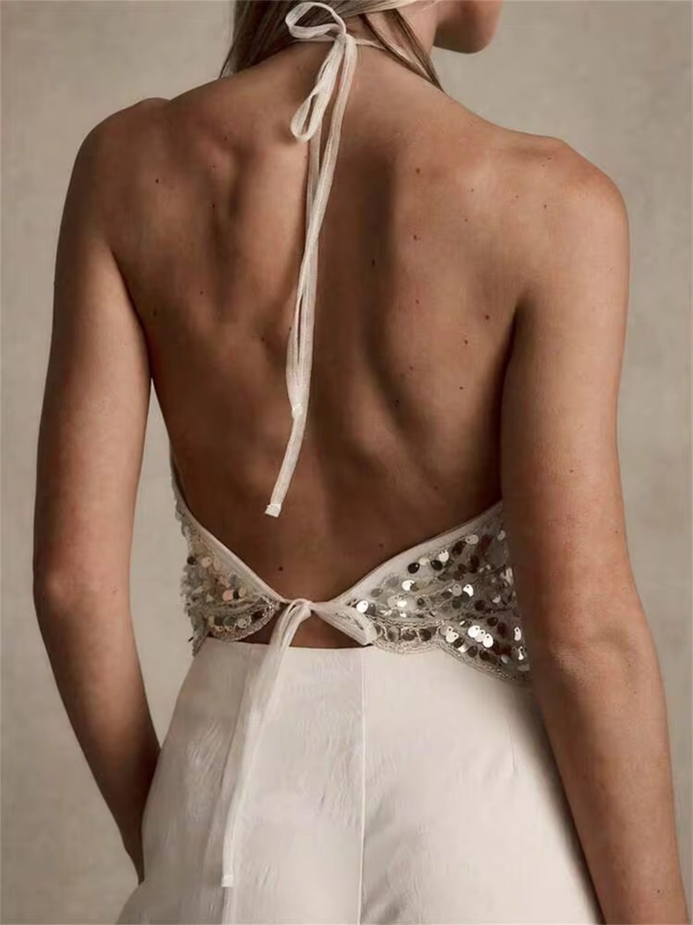 12th Tribe Gold Sequin Halter Crop Top NWT - Picture 2 of 2
